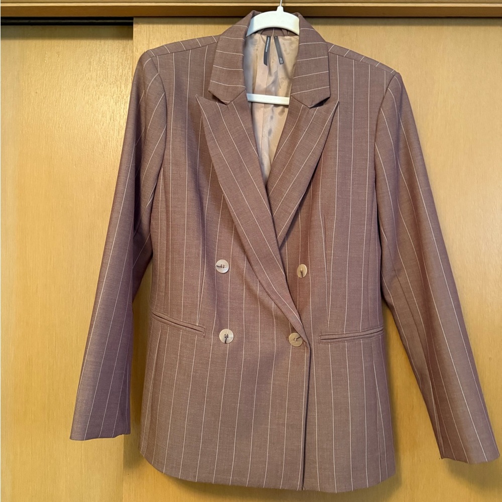Anthropologie Women's Double-Breasted Pinstripe Blazer in Mauve